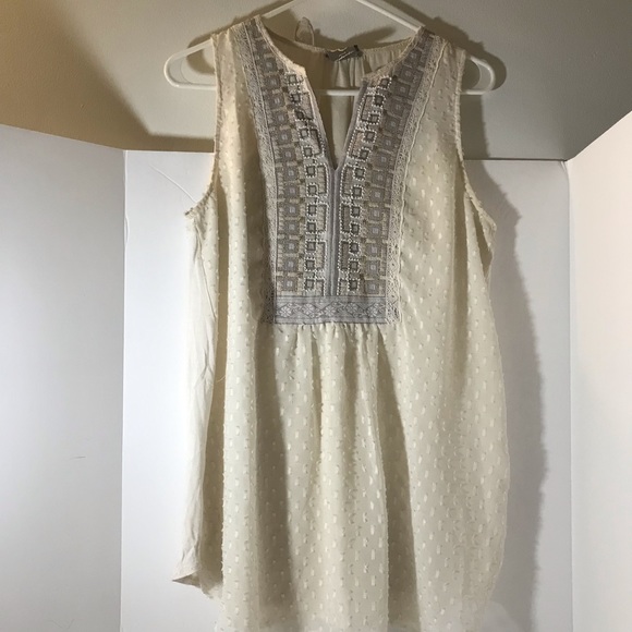 Anthropologie Tops - Anthropologie tank one September top size M cream beaded embroidered top…